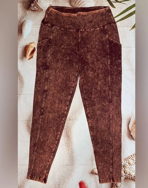 Zenana NEW! 3X Plus Size Mineral Wash Wide Waistband Full Length Leggings - Image 2