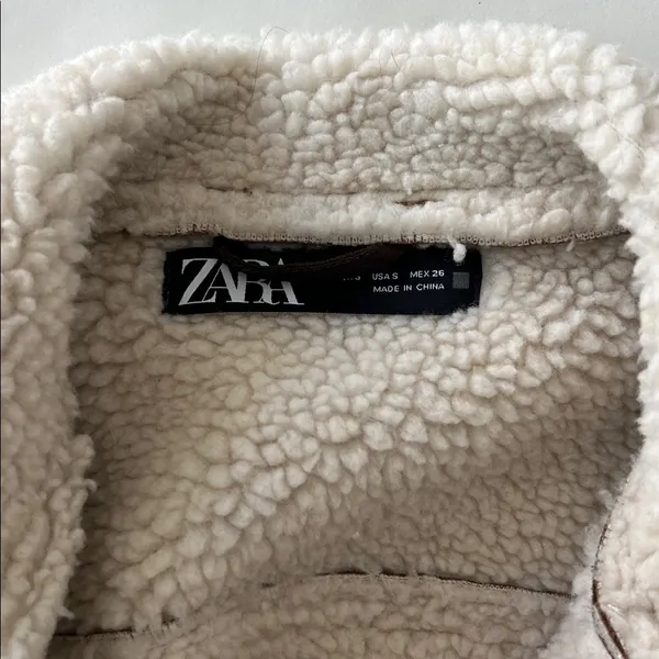 Zara Double Faced Fleece Structured Moto Jacket Sheepskin Chestnut Tan Aviator S - Image 8