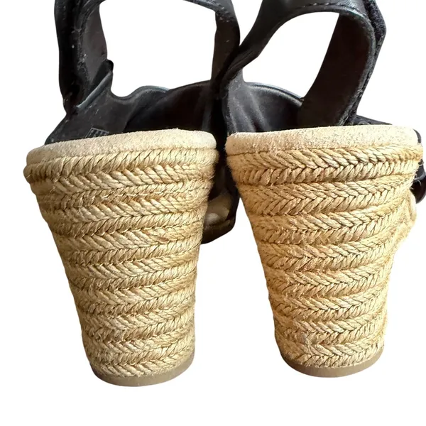 Clarks Lafley Alaine Wedge Sandals Womens 9.5 Black Leather‎ Comfort Espadrille - Image 9