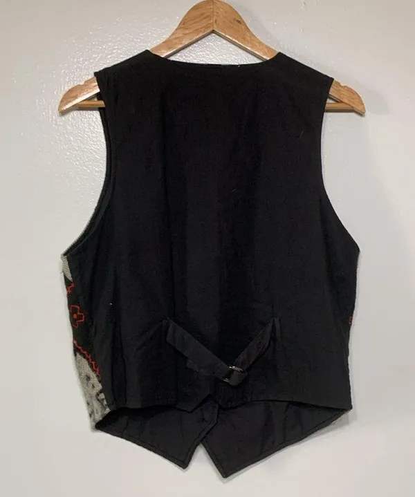 Vintage Cotton Wool Blend Knit Cropped Patchwork Western Vest Size M - Image 5