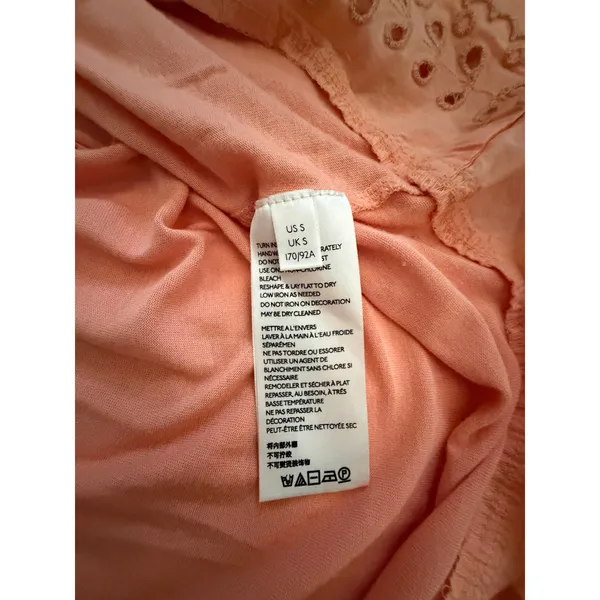 Free People Peach Embroidered Boho Tunic Top Small Sequin Eyelet Bell Sleeve - Image 10