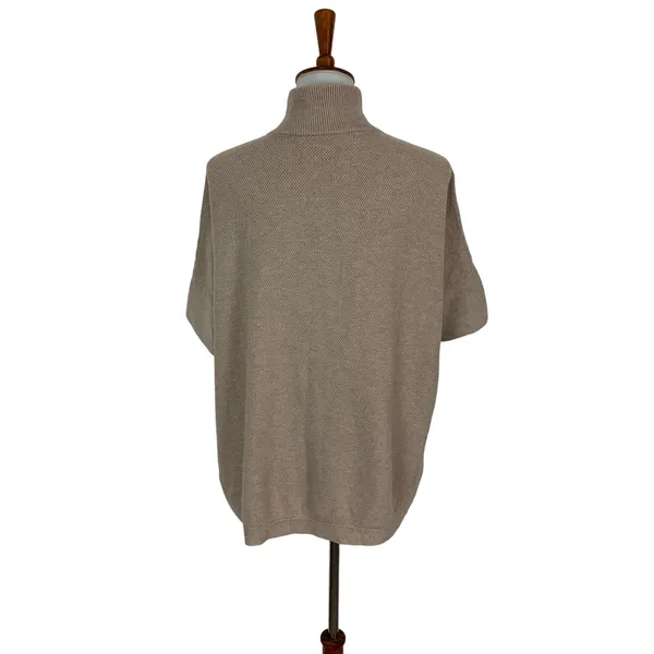White House Black Market Sweater XS Tan Zip Up Short Sleeve Work Chic - Image 5