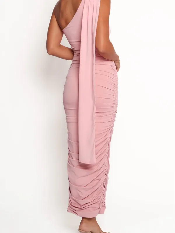 Petal & Pup Reia One Shoulder Body Con Dress w/ Ruched Sides, Draping Scarf- NWT - Image 2