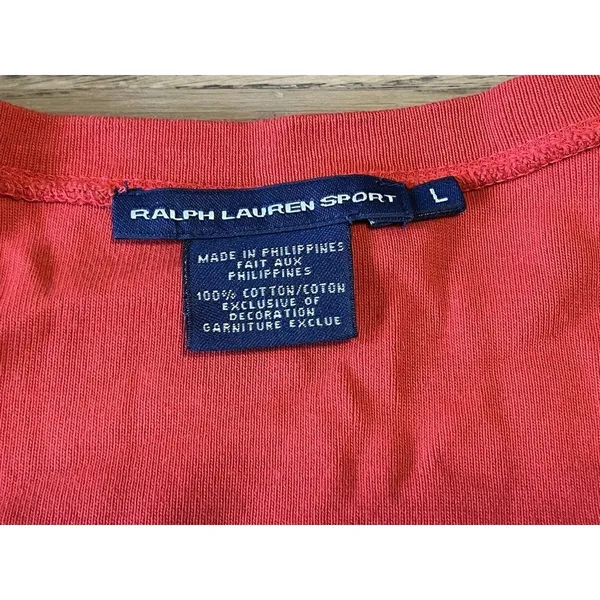 Ralph Lauren Sport Size Large V Neck‎ Red Cotton Sweater Preppy Staple Designer - Image 3
