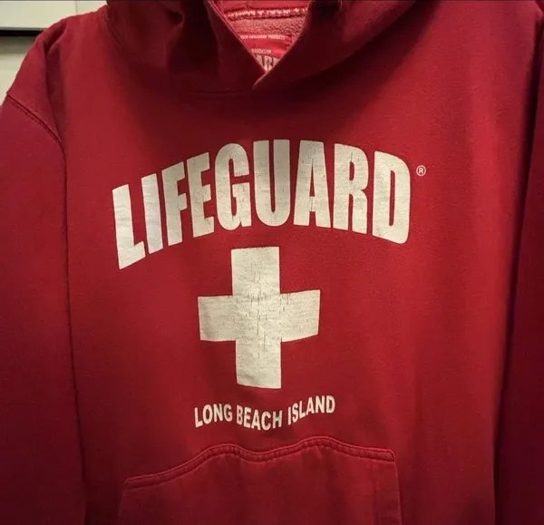 Lifeguard Hoodie Red Sweatshirt Small Coastal Long Island Beach Y2K Surfer - Image 8