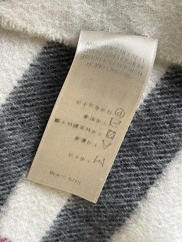 Burberry Cream Plaid Cashmere Scarf with Black and Burgundy Stripes - Image 10