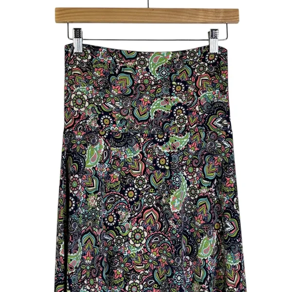 LuLaRoe Paisley Print Maxi Skirt Navy Blue Pink Green Boho Flounce Size XXS - Image 3