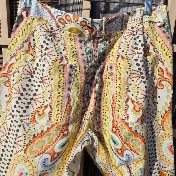 Zara beautiful print flare leg pants Linen Blend Small - Image 11