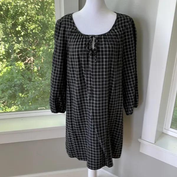 Madewell Signal Tunic Shift Dress Hayden Black White Windowpane Plaid Cotton M - Image 5