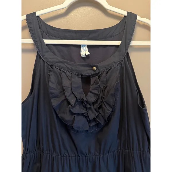 Maeve Anthropologie Black‎ Tiered Ruffle Cotton Mini Dress Sleeveless Size 12 - Image 2
