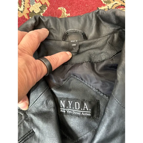NYDA Black Leather Double Breasted Long‎ Trench Coat Women's Size L Goth Office - Image 6