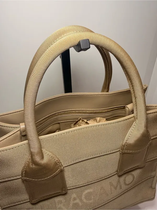 Ferragamo Beige Grosgrain Logo Mini Tote Handbag Italy - Image 4