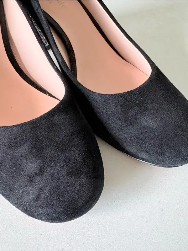 Kate Spade Black Suede Pumps Sparkling silver glitter Block Heel Womens Size 7.5 - Image 3