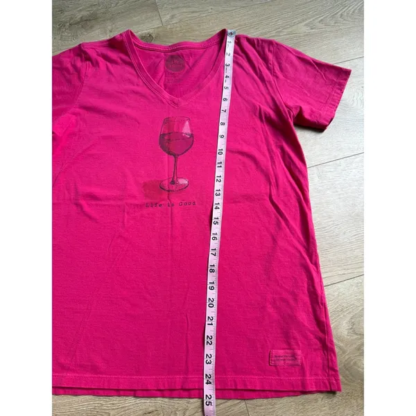 EUC Womens Life Is Good Tshirt Pink Wine Glass Crusher tee classic fit size M - Image 4