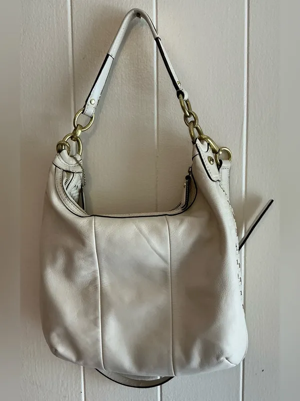 A Rare Large Vintage Y2K Coach Kristin Cream Woven Leather Hobo Handbag - Image 5