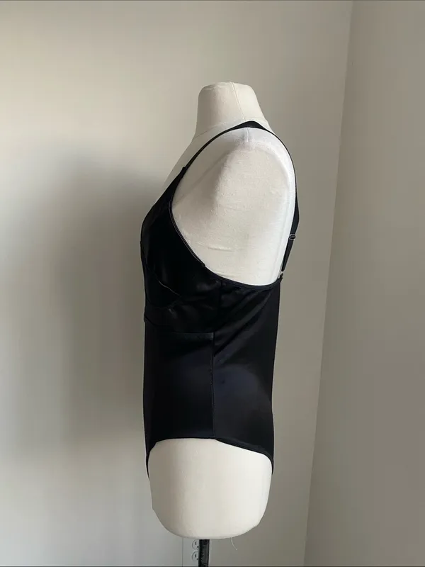 Satin One-Piece Bodysuit Womens Sz Large Black - Image 4