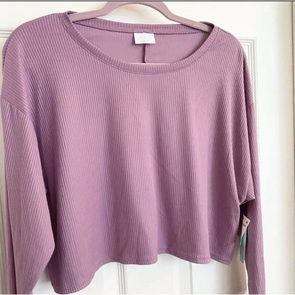 Abound BP 𝅺RIBBED Crop Long Sleeve tee top Purple MEDIUM - Image 4