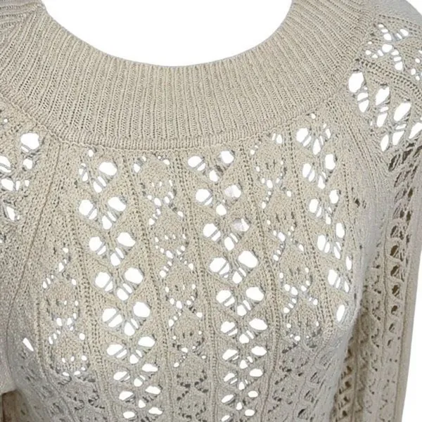 Free People Womens Open Knit Long‎ Sleeve Tunic Sweater Ivory Size Medium NWT - Image 3