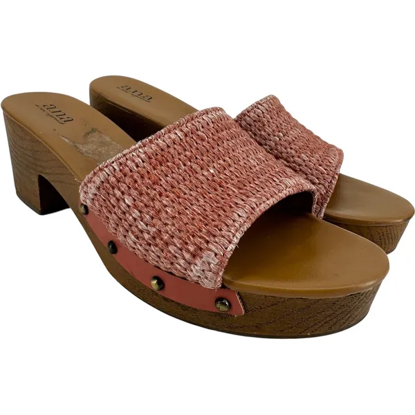 Ana Robinson Terracotta Platform Sandal Block Heel Slip On Open Toe Pink Woven 8 - Image 2