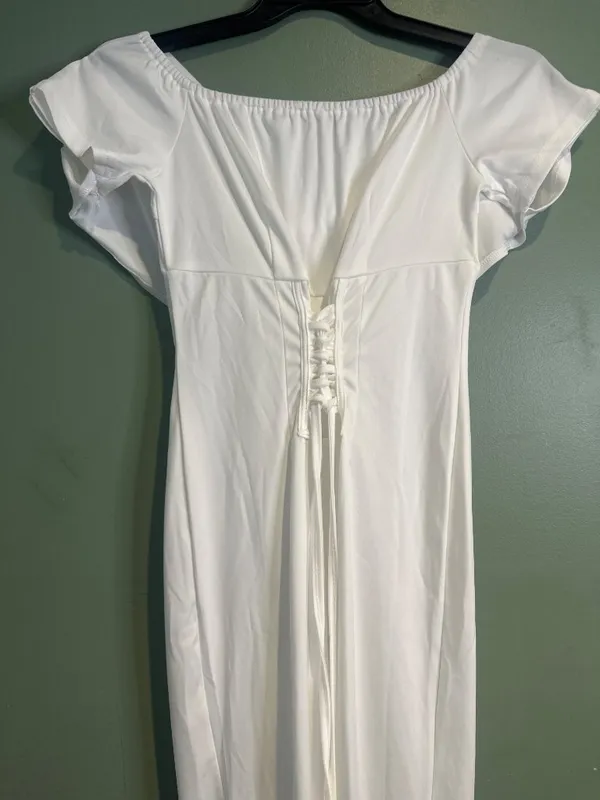 New Women White Jumpsuit M Cottagecore Beach Vacation wedding guest bridesmaid - Image 3