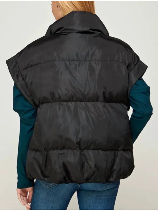 Ellison Black Puffer Vest Oversized Quilted Short Sleeve Zip Up Women Size Small - Image 2