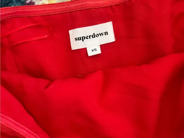 Superdown Andria Strapless Mini Dress Red Sz XS Draped Overlay to Hip - Image 7