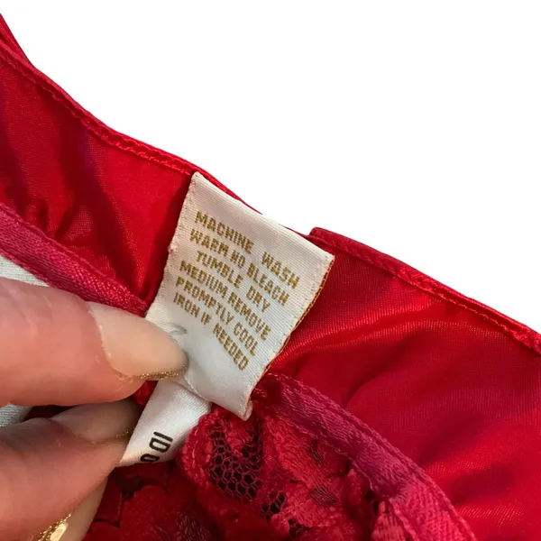 Victorias Secret Red Lace Teddy Ruffled Satin Trim Spaghetti Straps gold label - Image 4