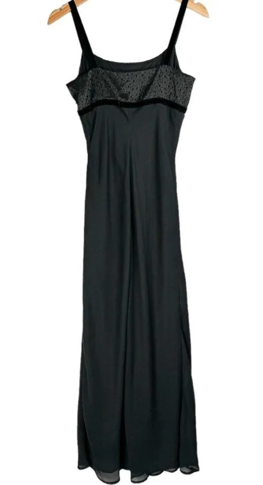 Vtg Y2K Jonathan Martin Black Slip Maxi Dress Velvet Floral Bodice Sz S/M - Image 2
