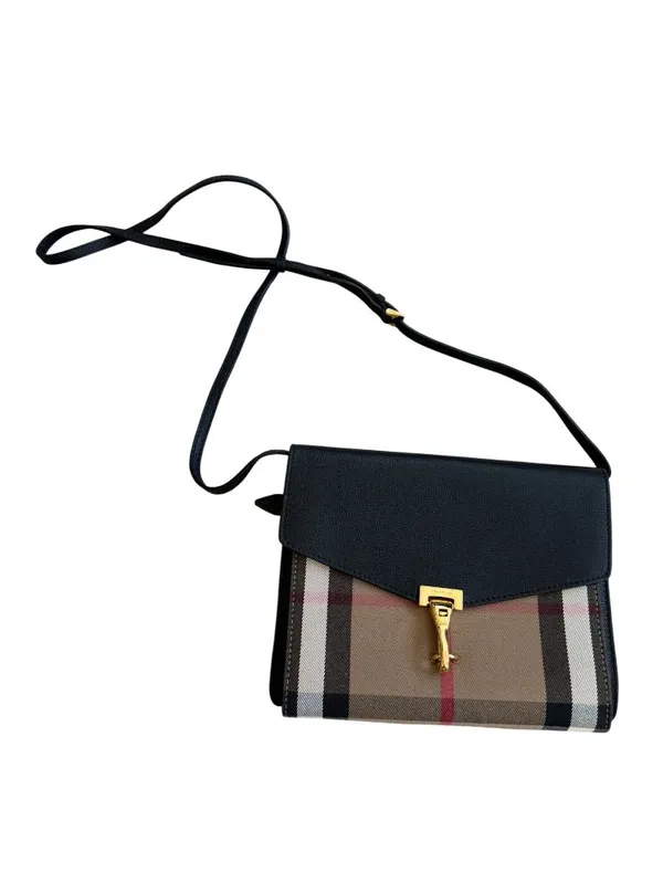 BURBERRY House Check Canvas Black Leather Macken Crossbody Bag - Image 4