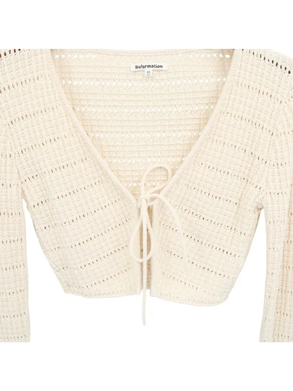 Reformation Piero Open Knit Cropped Cream Cardigan Sweater Boho XS - Image 3