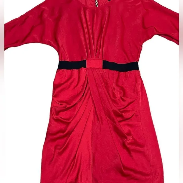 BCBGMAXAZRIA Red Iselin Midi Drape Dress Size Small - Image 4
