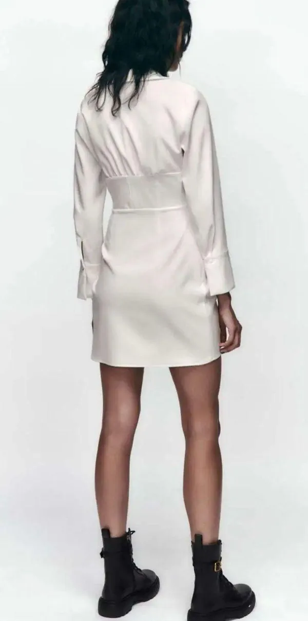 ZARA white dress wedding bridal shower corset mini long sleeve - Image 5