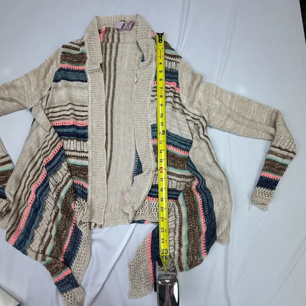 Love on a Hanger Striped Open Front Waterfall Cardigan Sweater Size Medium - Image 6