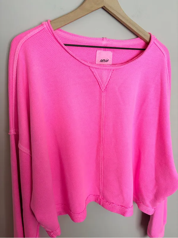 Aerie Hot Pink Beach Party Cropped Sweatshirt XXL - Image 4