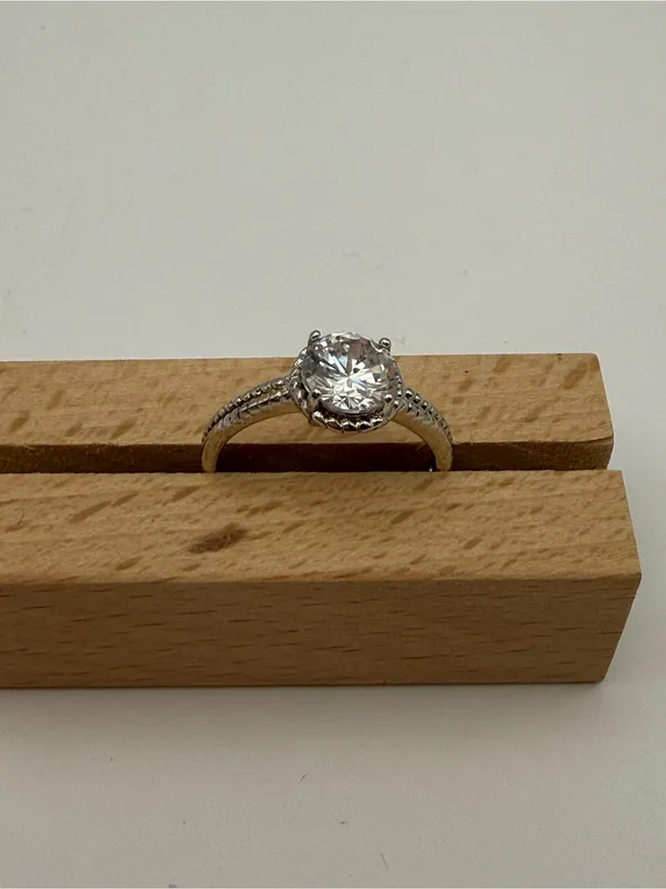 Round Clear Solitaire Ring Silver Tone Size 8.5-9 - Image 2