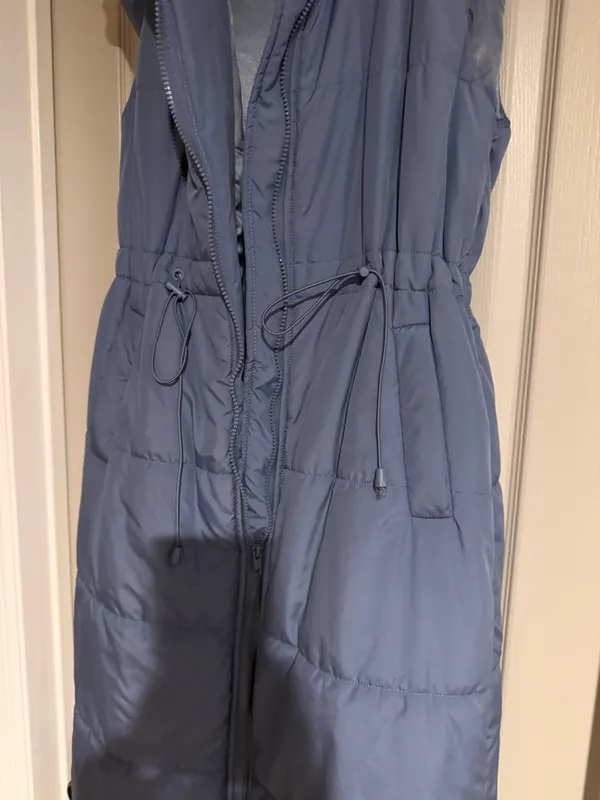 Dusty blue full length puffy vest with hood - Image 2
