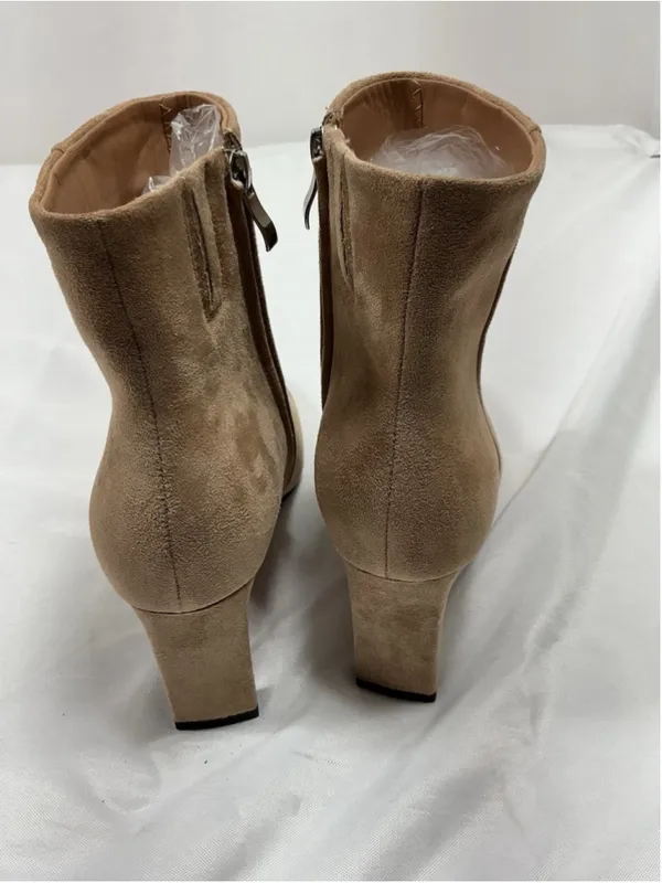 Womans New Ankle Boots 9.5 Cowhide Tan Side Zip Pointed Toe Chunky Heel - Image 4