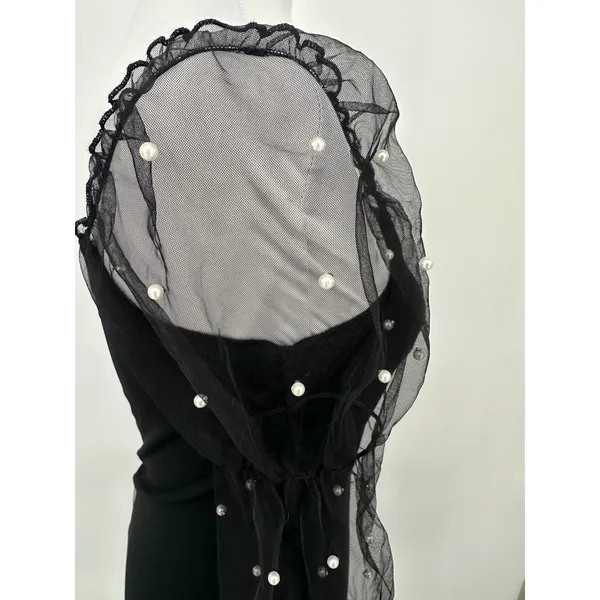 Thirty/Thirty‎ Mini Dress M Black Sheer Pearl Bodycon Party Cocktail Romantic - Image 9