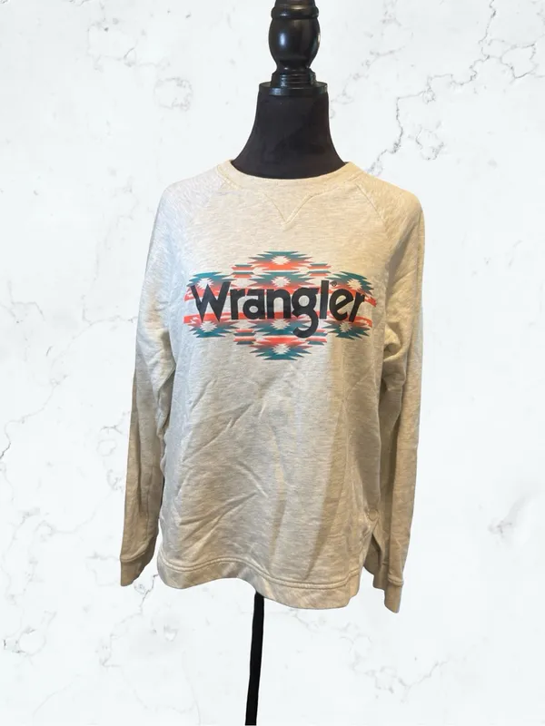 Wrangler Retro Aztec Logo Sweatshirt Southwestern Westerncore Side Snaps Gray L - Image 2