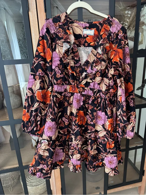 Anthropologie Pilcro Tiered Corduroy Dress long sleeve mini floral ruffle fall - Image 6