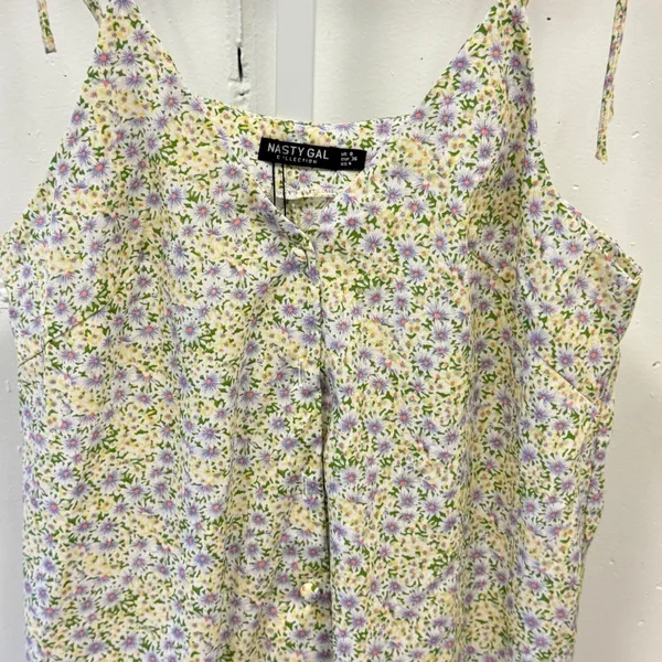 NWT Nasty Gal Petite Button Front Cami Dress Lilac Floral Tie Shoulder Mini US 4 - Image 4