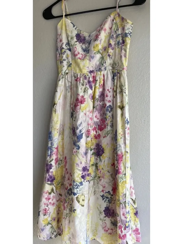H&M Linen Blend Floral Maxi Sweetheart Strappy Summer Cottagecore Sz XS - Image 10