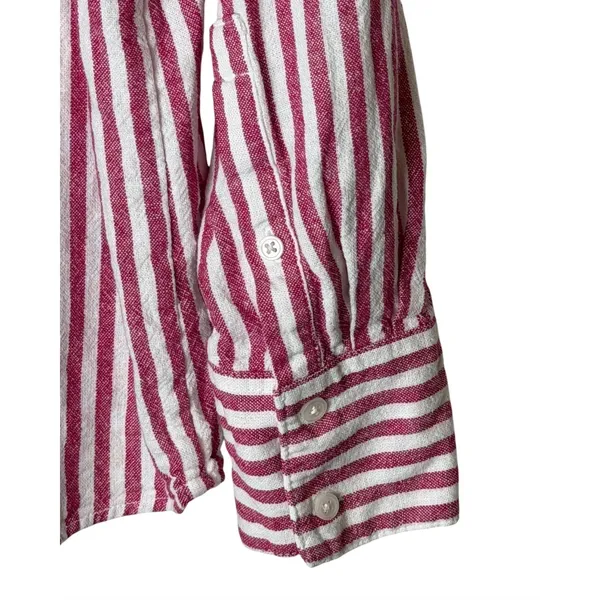 Banana Republic Button Down Shirt Women Large Pink Linen Blend Striped Preppy - Image 6