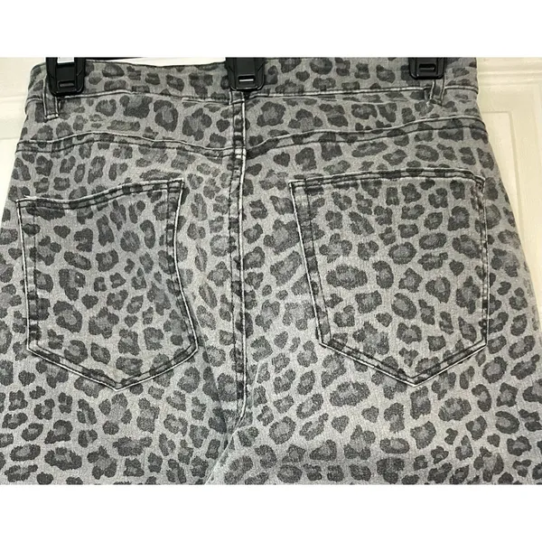 H&M Grey Leopard Animal Print Super Skinny Denim Jeans Raw Hem S - Image 10