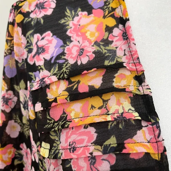 Free People Maybel Sz L Black Floral Cottagecore Fairy Blouse Top‎ Ruffles Flowy - Image 8