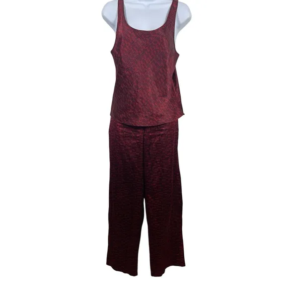 Victoria's Secret VTG Red Black Satin Feel Sleeveless Elastic Waist Pant Set S 90s - Image 2