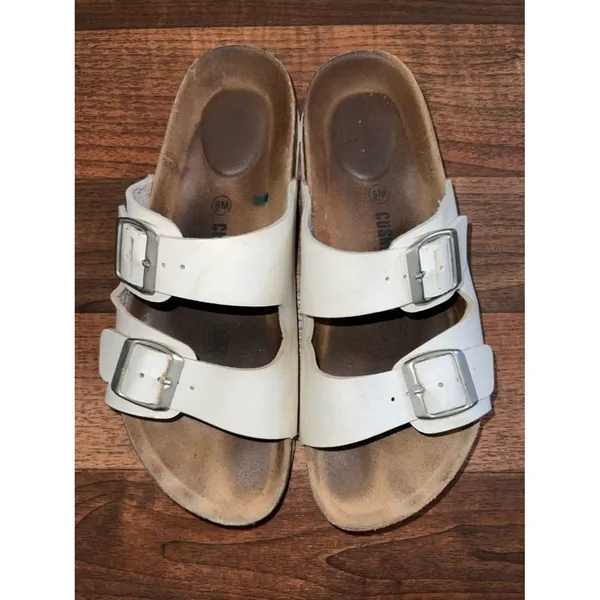 Cushionare White Double-Buckle Cork Footbed Slides - Image 4