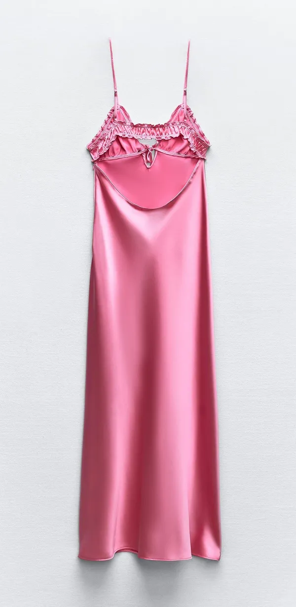 ZARA maxi dress hot satin pink lingerie style ruffled midi party Wedding cocktail Valentine’s date - Image 6