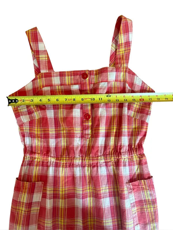 Merrell Cotton Linen Pinafore Sundress Red Yellow Plaid Womens Size Medium - Image 6