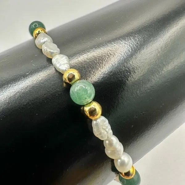 Jade freshwater Pearl stretchy bracelet Green - Image 9